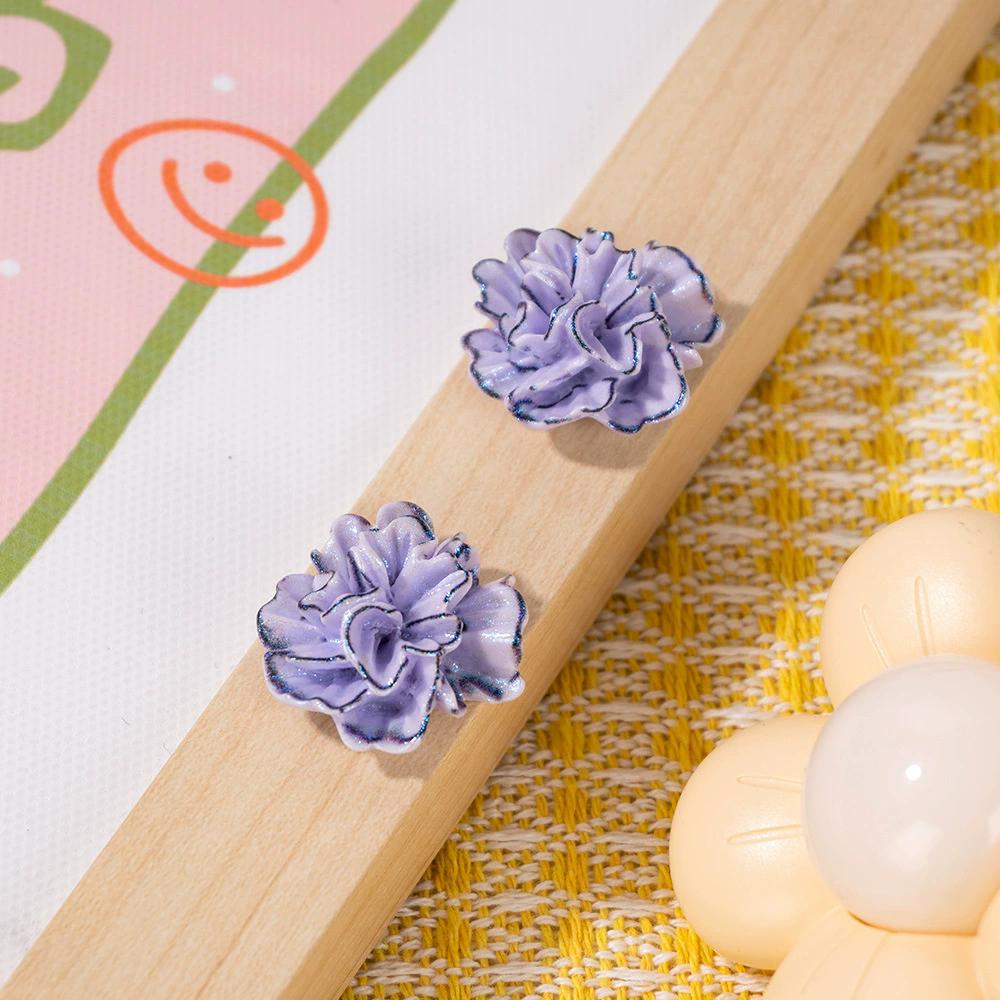 3D Pink White Flower Earrings for Women Imitation Pearl Acrylic Blooming Gardenia Stud Earrings Cute Jewelry Yellow Purple
