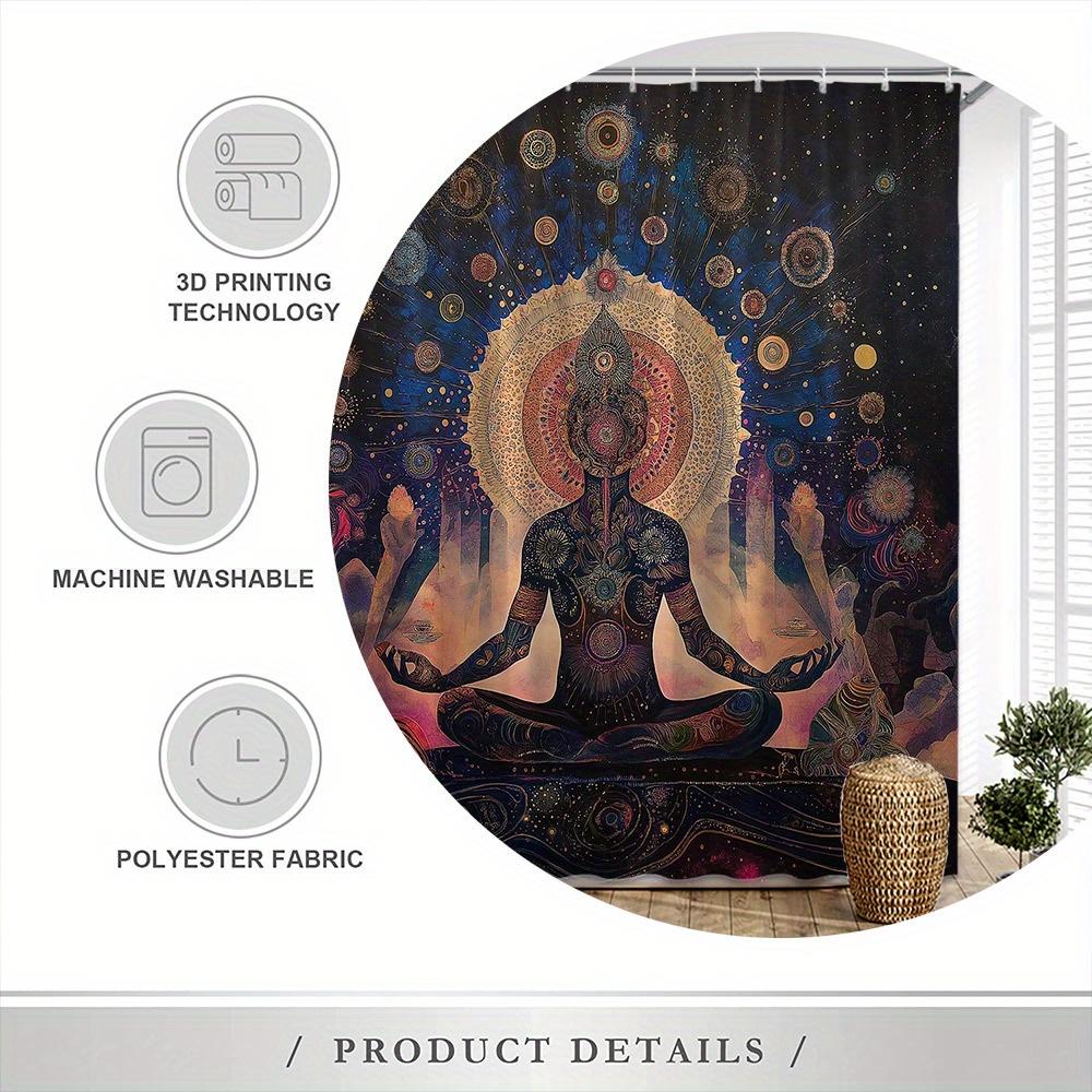 Psychedelic Mandala Yoga Shower Curtain – Cosmic Woman In Lotus, Vibrant Art, Spiritual Design, 70X70In, Includes Hooks