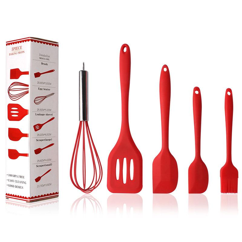 5Pcs Silicone Cooking Tool Sets, Heat-Resistant Kitchen Utensils - Spatula Scrapers Egg Beater Oil Brush