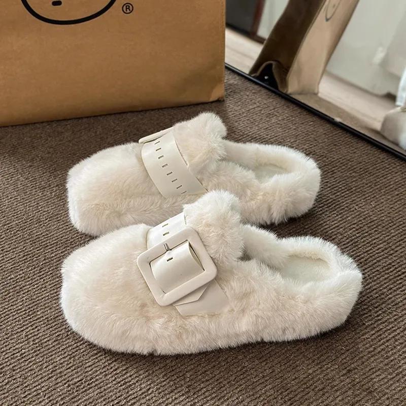 Women's Fur Slippers Autumn and Winter New Style with Plush Thick Bottom Cotton Slippers, Fashionable and Warm Cotton Slippers