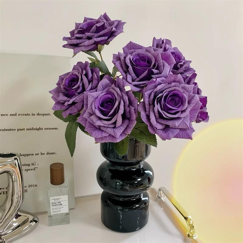 7-Head Embossed Cappuccino Rose Bouquet: Artificial Wedding Car Decoration with High-End Feel