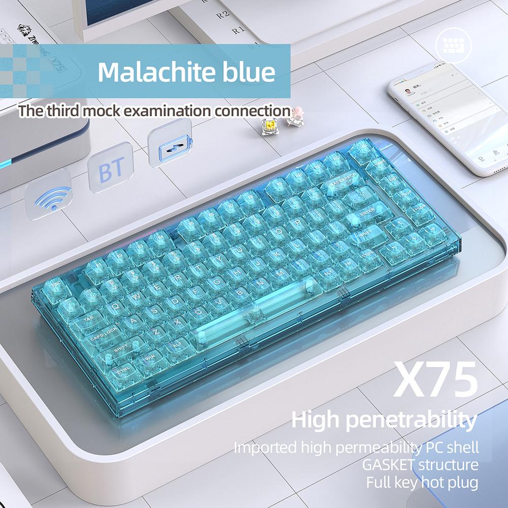 82 Keys Mechanical Hotswap Keyboard 3 Modes Crystal Gaming Keyboard Bluetooth-compatible RGB Light Hot Swap for Desktop Computer