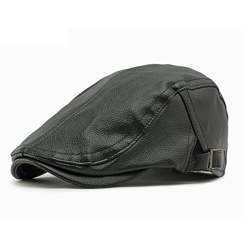 

Теплая шапка для людей среднего и пожилого возраста, мужская осенне-зимняя берет, британская винтажная прогрессивная кепка, кожаная кепка чёрный