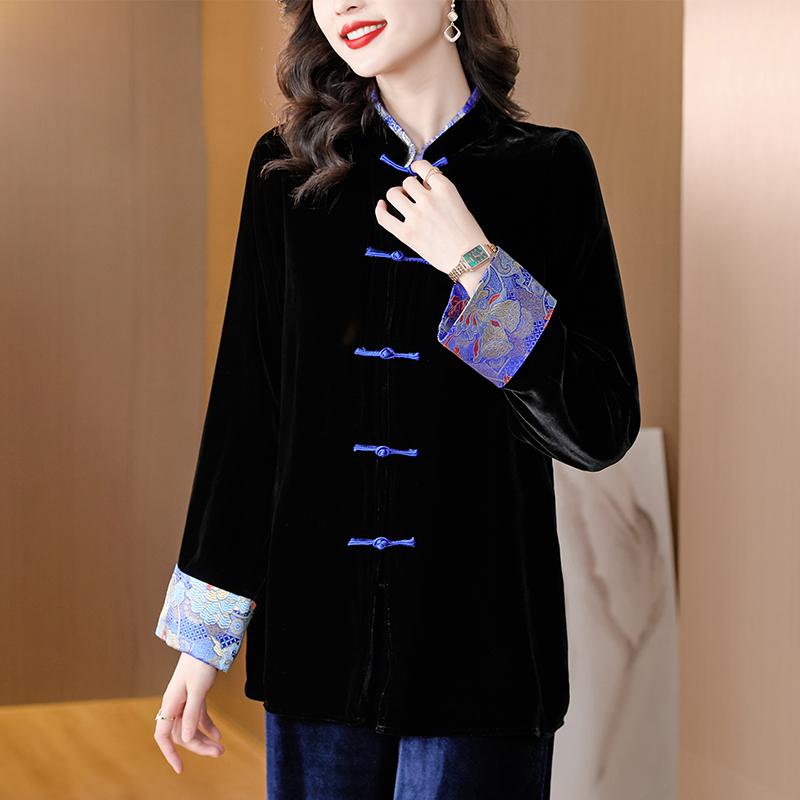 

Традиционное зимнее бархатное пальто в китайском стиле с красивой отделкой пуговицами 4XL чёрный