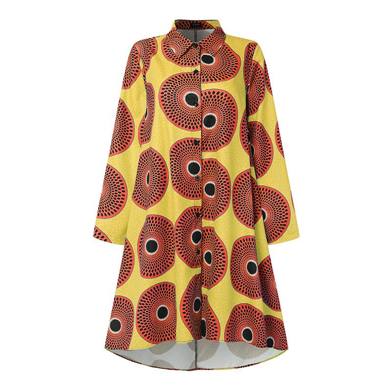 

Женские платья оверсайз с лацканами, длинными рукавами, цветочным принтом, свободные, повседневные, для вечеринок, платья-свинг 5XL оранжевый