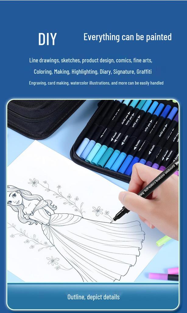 120-Color Double-Ended Watercolor Marker Pen Set for Painting, Doodling, and Outlining with Children's Paint Brushes