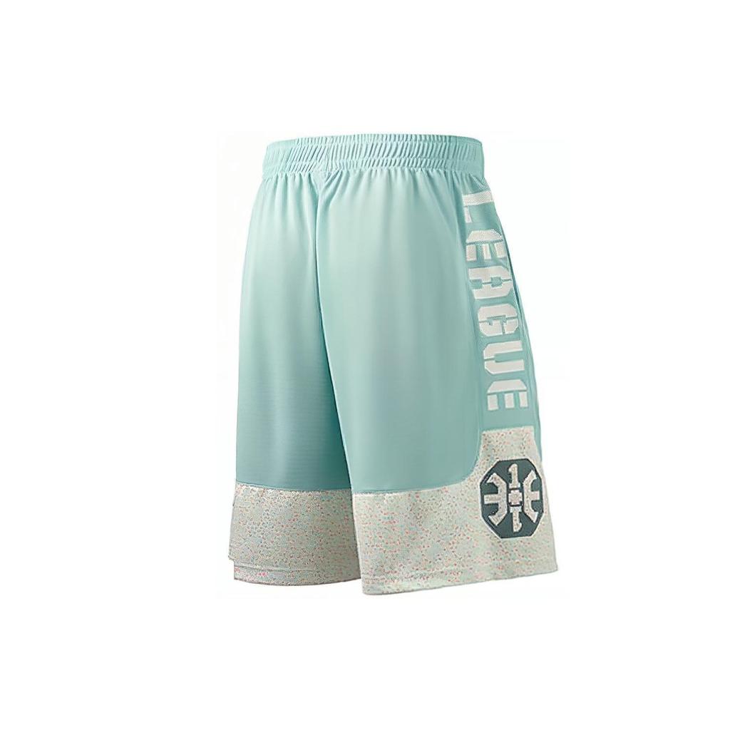Li Ning Badfive Logo Print Basketball Shorts Men Shorts Lake-Gray-Blue AAPR207-5
