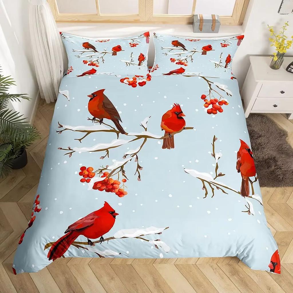 Cartoon Birds Duvet Cover Set Watercolor Branches Animal Bedding Set Comforter Cover Adults Kids Single Full Size Quilt Covers