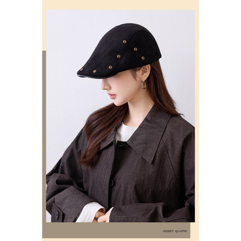 Women S Vintage Rivet Decorated Windproof Flat Cap Japanese Style Casual Hat