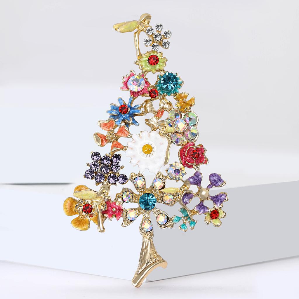 Enamel Colorful Exquisite Rhinestones Christmas Tree Brooches Party Casual Clothing Accessories