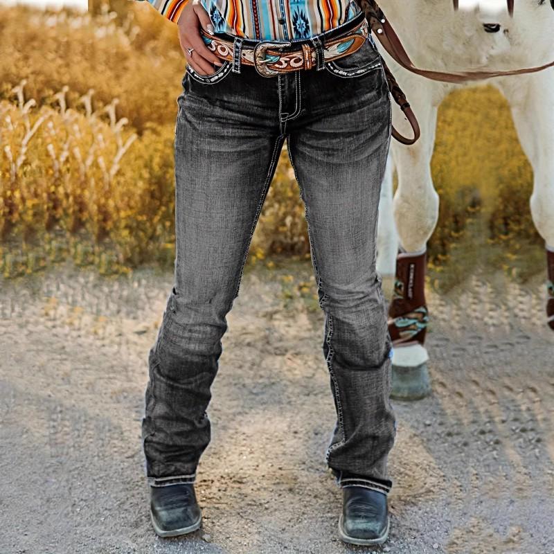 Womens Slim Fit High Waist Stretch Denim Jeans With Embroidery Streetwear Style Straight Leg Pant 2025