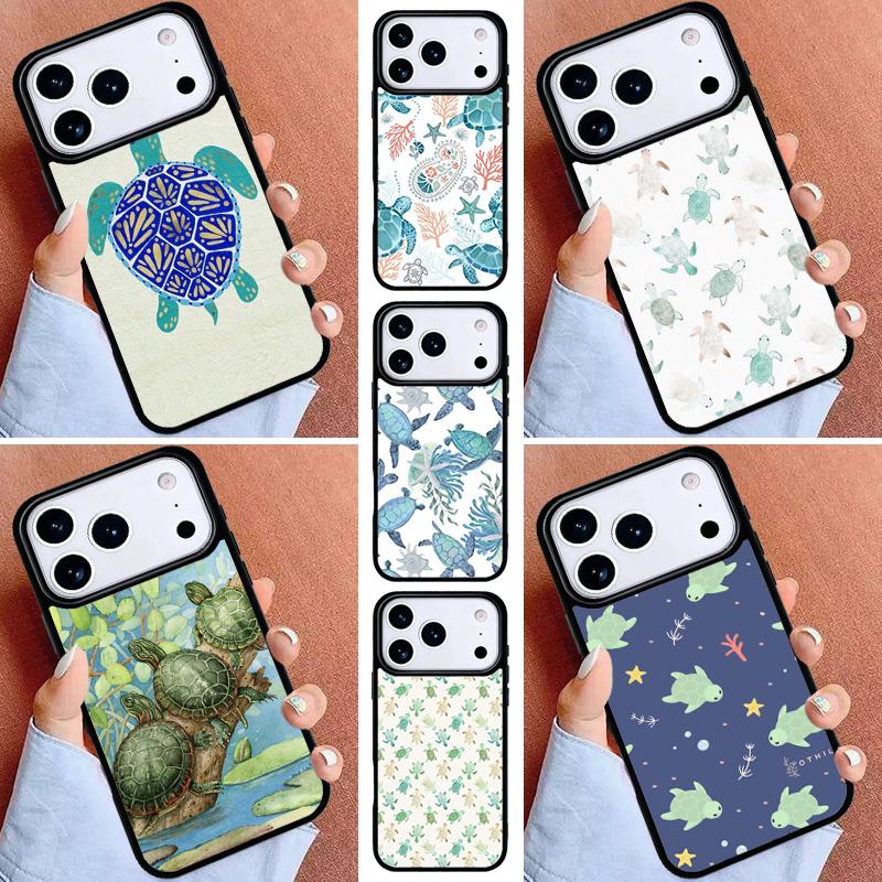 Cute Turtles Painted Phone Case for iPhone 16e 15 14 13 12 17 Pro Max Plus Air 17pro Cover Coque