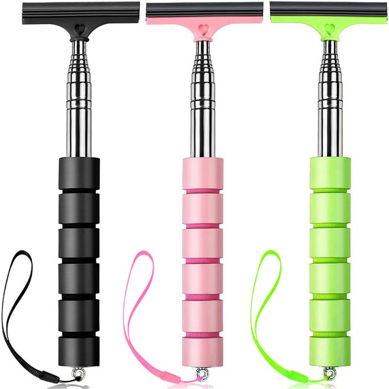 Car Rearview Mirror Wiper Portable Telescopic Auto Glass Squeegee Cleaner Car Mirror Wash Cleaning Brush Long Handle Glass Mist Cleaner