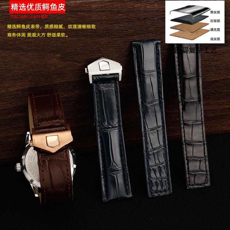 For Ultimate Crocodile Leather Watcband Huawei Watch GT3 Honor Smart Strap Casual Business TAG HEUER  Bracelet Blue Black 22mm