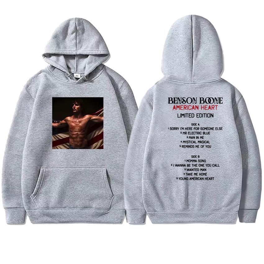 Singer Benson Boone American Heart 2025 New Album Double Sided Print Hoodies Unisex Vintage Sweatshirt Men Women Fleece Pullover