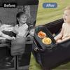 Double Sided Stroller Tray for Snacks & Activities Featuring Faux Leather Side for Eating, Polyester Side for Activities