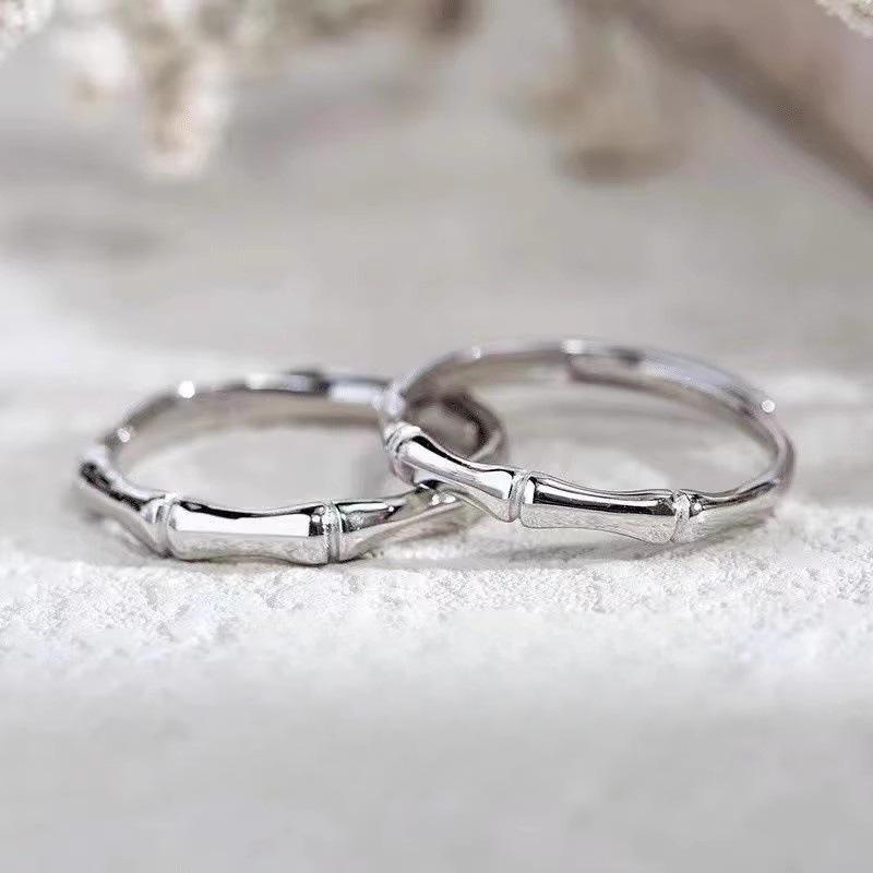 

925 Silver-Plated Bamboo Joint Rings for Couples - Open Design, Perfect 520 Gift for Your Girlfriend Men s Ring Only
