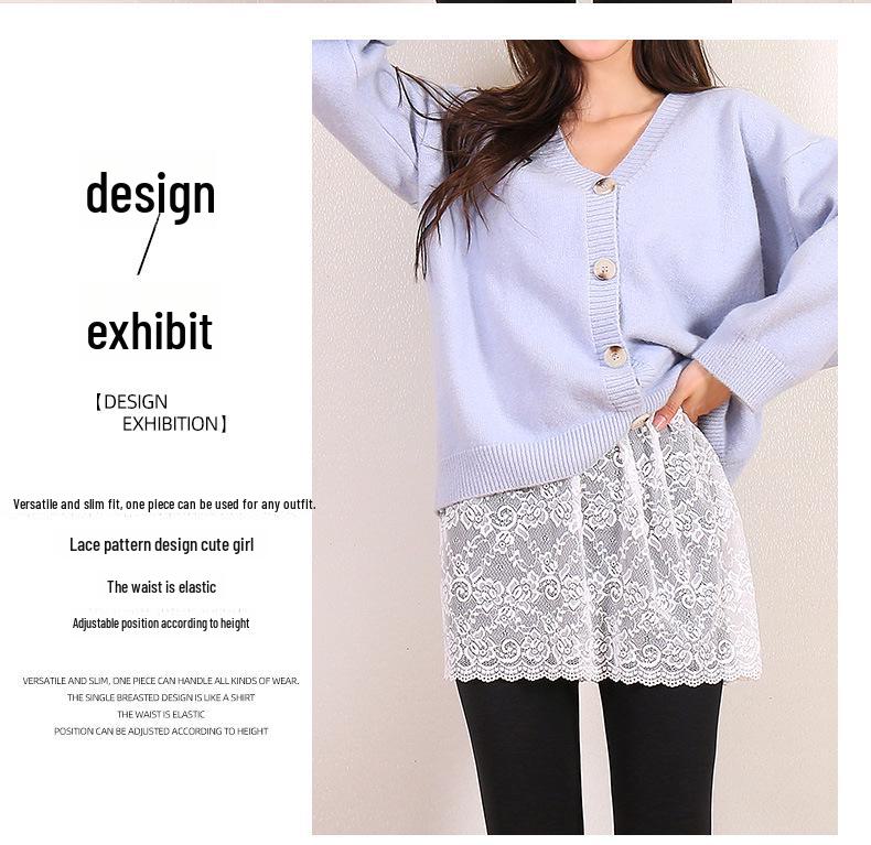 Women's Autumn/Winter Lace Hem Sweater Skirt - All-Match Inner Half-Length Skirt