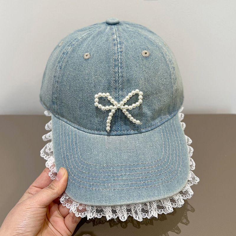 Chic Lace & Bow Denim Baseball Cap for Women - Lightweight, Adjustable Fit, Sun Protection - Perfect for All Seasons, Butterfly Knot, Duckbill Cap