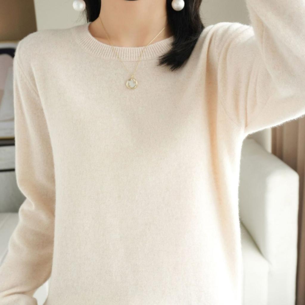 Round-neck Sweater Large-sized Loose Knitted Sweater for Women Base Layer Long-sleeved Solid-color Pullover Spring and Autumn