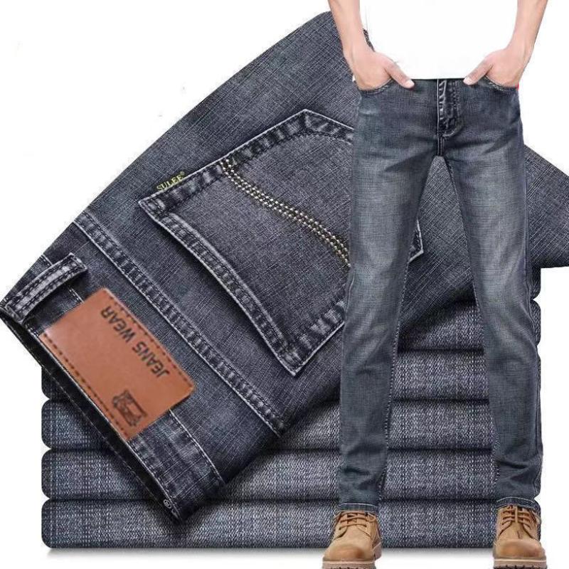 Men's Jeans High Waist Loose Straight Casual Elastic Slim Teenage Pants Thin Section Jeans