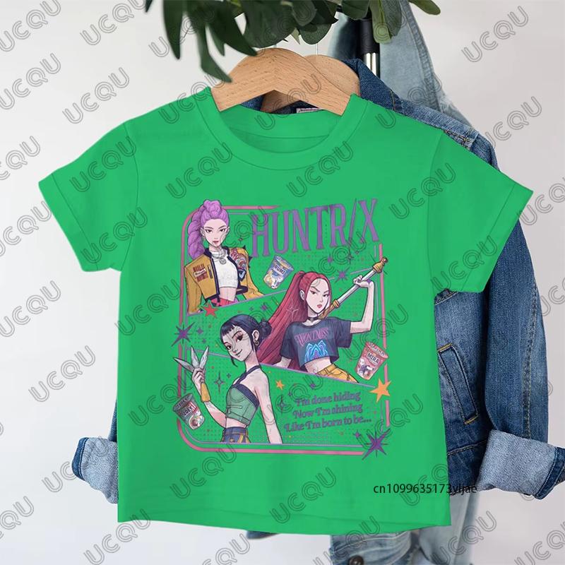 Anime Kpop Demon Hunters Huntrix Print Children Cotton T-shirt Summer Short Sleeve Tees Boys and Girls Clothes Casual Kids Tops
