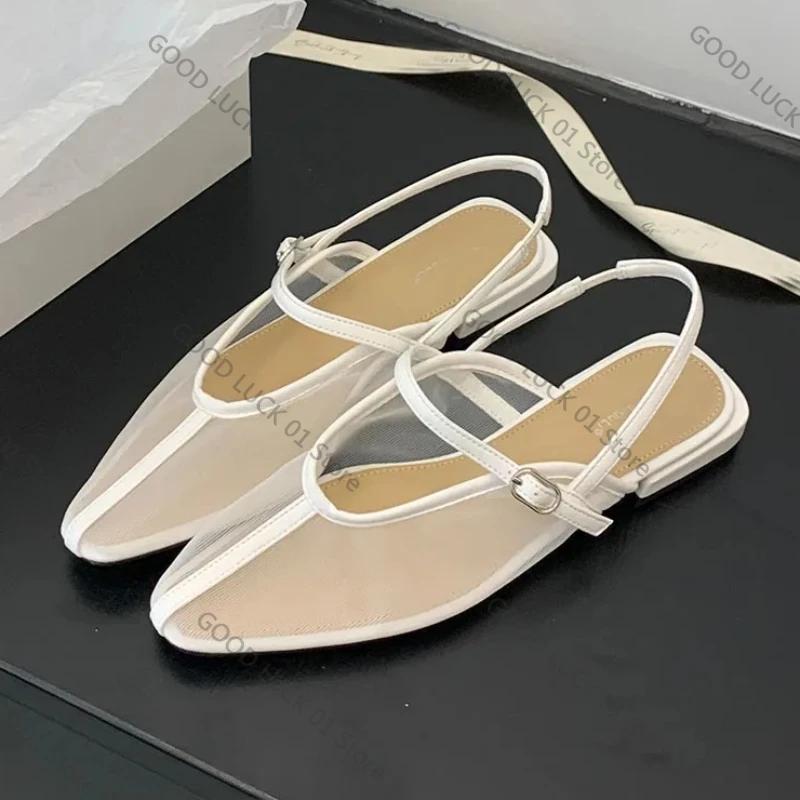 Fashion Silver Mesh Breathable Summer for Flat Sandals Women Fashion Square Toe Back Strap Designer Mule Shoes Comfort Beach Casual Shoe