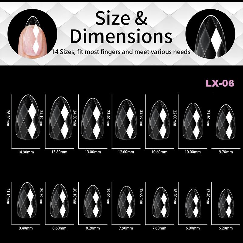 Luxury Diamond Almond Press On False Nail Tips Classic Trapezoidal Full Cover Soft Fake Nails Extension DIY Manicure Salon Tools