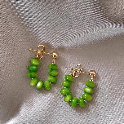2022 Trendy Light Luxury Green Stud Hoop Earrings for Women