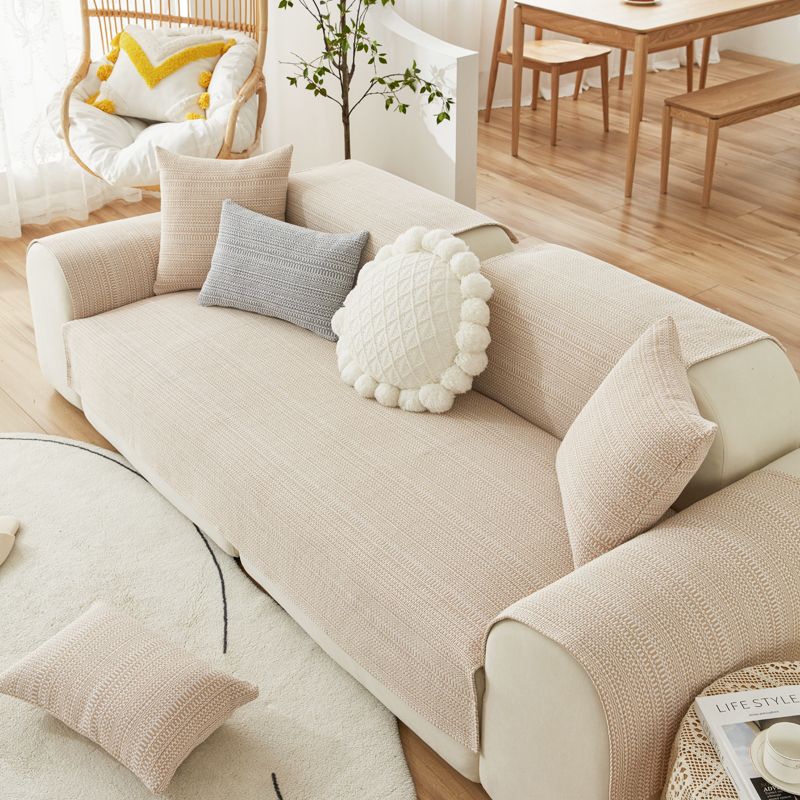 

Cotton Braided Fabric Sofa Cushion Thickened Non Slip Nordic Simple Machine Washable Cream Style Sofa Cover Sofa Towel Milk tea 45 × 45cm pillow does not contain core