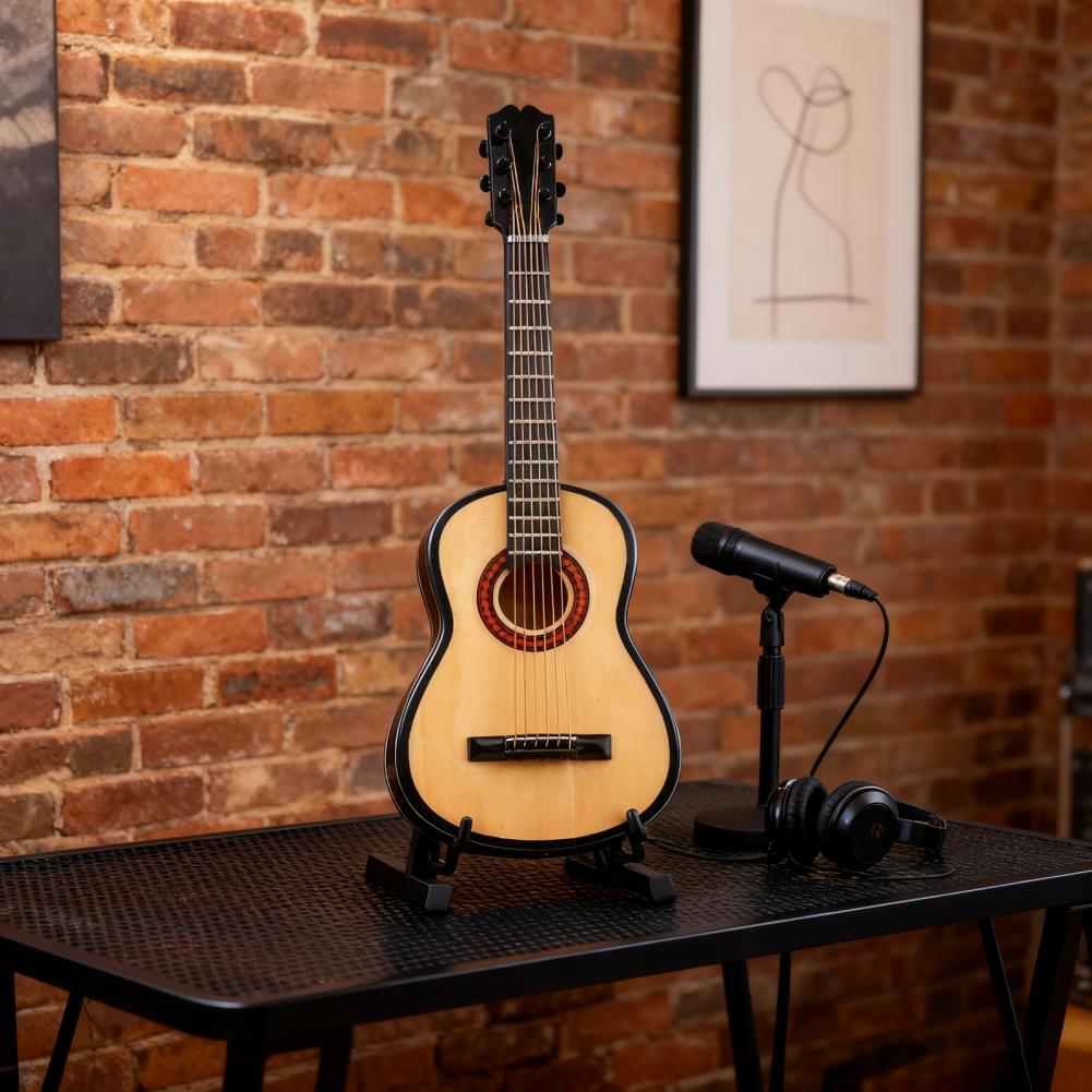 Wooden Guitar Model Miniature Guitar Decoration Miniature Classical Guitar Model with Stand for Home Office Decor Tiny Wooden