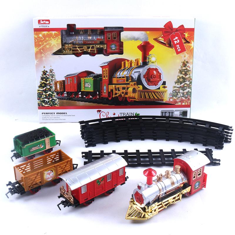 Christmas Series Train Track Electric Steam Track Train Model Lights Children's Holiday Gifts Music Santa Claus Train Set