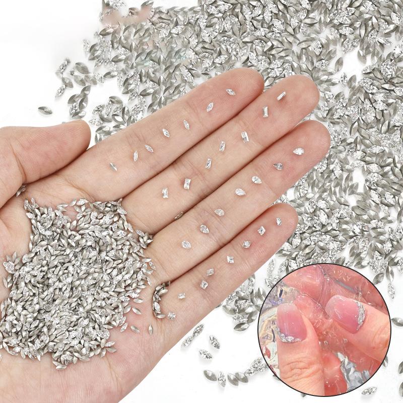 50Pcs Mini Shaped  Diamond Nail Decorations Flat Bottomed  Mixed Color Glass Gemstone Diy Manicure Accessory