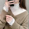 Women's Mesh Lace High Neck Long Sleeve Chiffon Top - Spring/Autumn Versatile Fashion