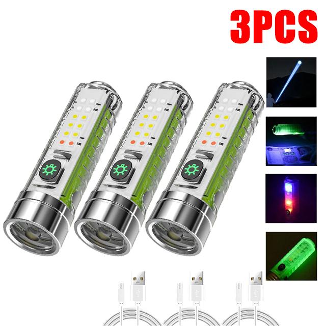 Multifunction Portable Powerful Spotlight Long Range Flashlight Type-C Keychain LED Lamp With Magnet Camping Uv Light Mini Torch