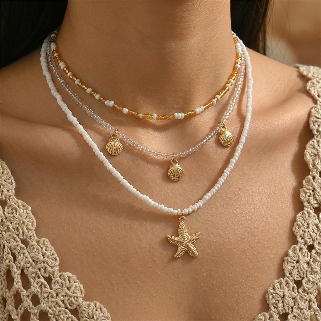 Bohemian Double Layer Seashell Necklaces For Women Handmade White Rice Beads Shell Short Collar Choker Beach Party Neck Zircon