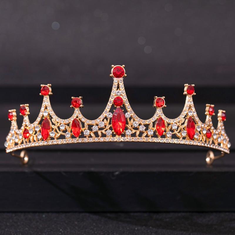 Baroque Red Crystal Tiaras and Crowns Prom Rhinestone Bridal Diadem Crown Taira for Women Wedding Hair Accessories Jewelry Crown
