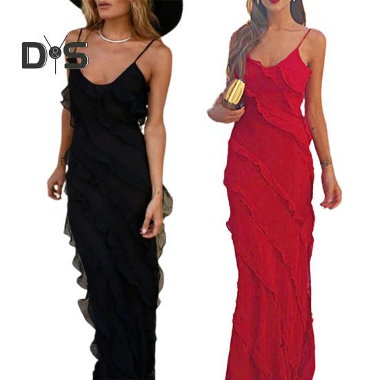 Women Evening Dress Low-cut V Neck Backless Sleeveless Spaghett Strap Split Hem Patchwork Slim Fit Floor Length Solid Color Cocktail Prom Party Maxi