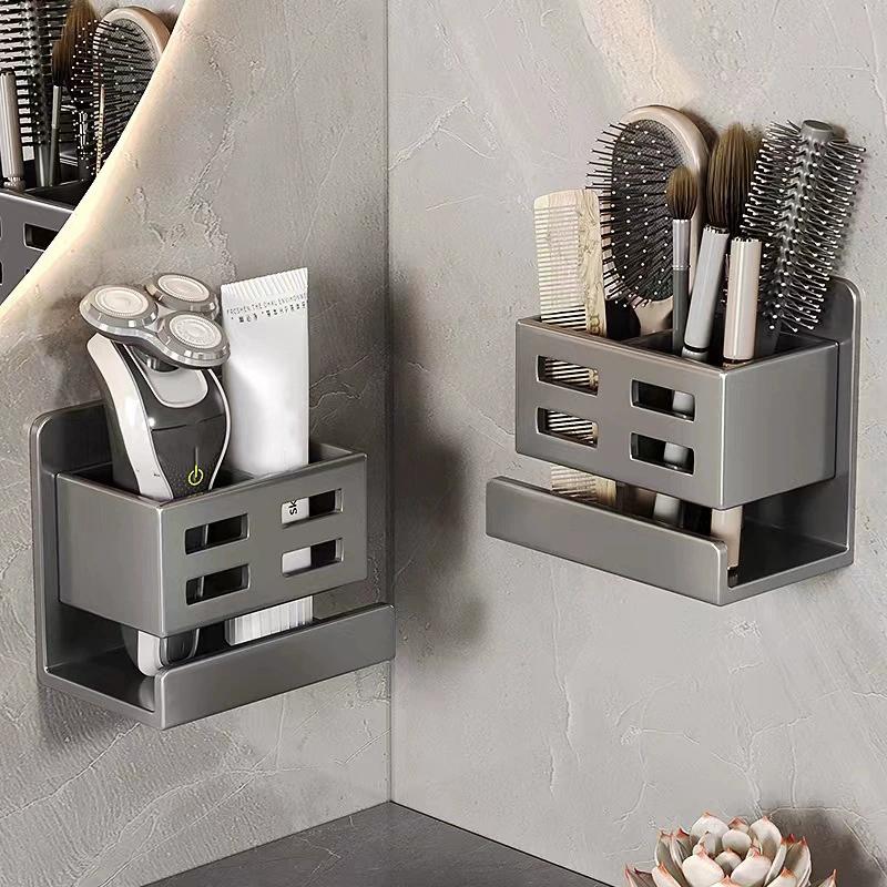 New Hole-Free Multifunctional Washbasin Storage Tube Bathroom Toothbrush Razor Storage Rack Wall-Mounted Bathroom Supplies