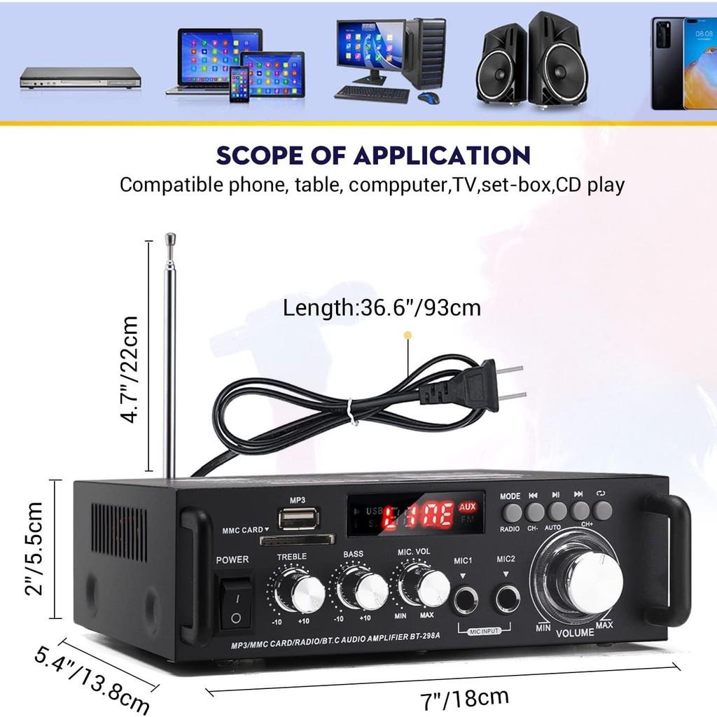 BT-298A Mini Portable Car Power Amplifier 12V Bluetooth HIFI Audio Amplifier Home Cinema Stereo Speaker 18X13.6X5.5CM