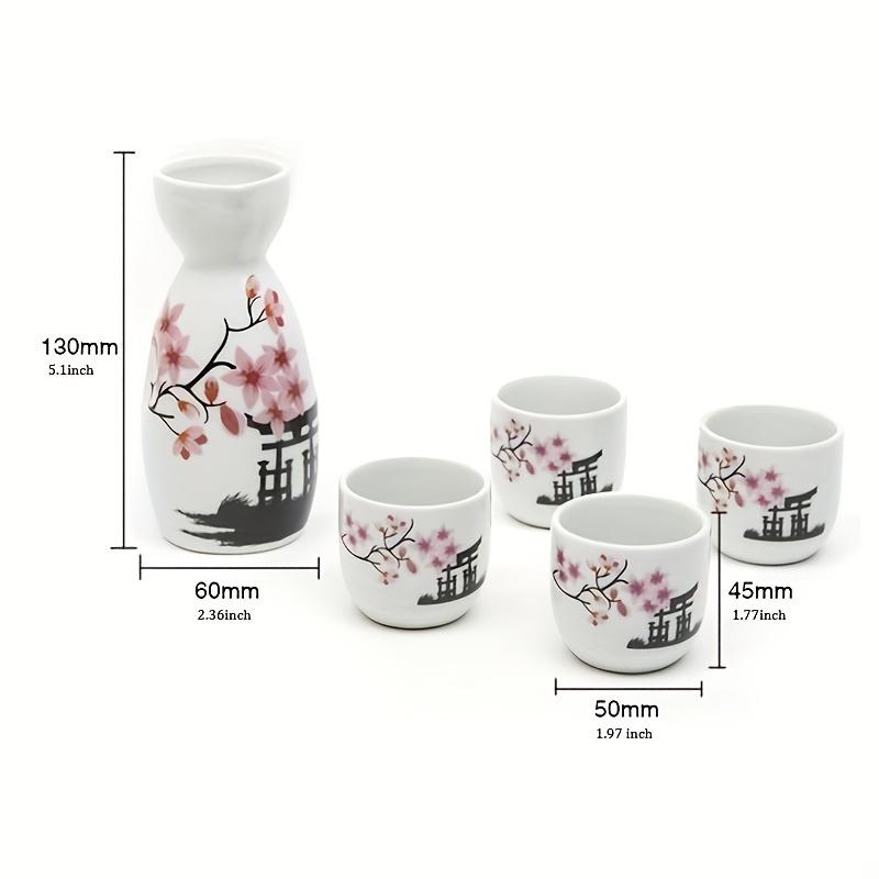 5dílná ručně malovaná keramická sada japonských saké s růžovým květinovým vzorem - perfektní dárek k narozeninám a sběratelský předmět