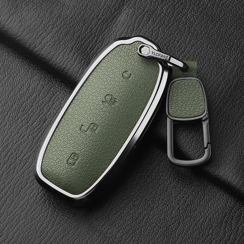 Metal And Leather Car Key Case Cover For Byd Denza D9 Dm-I   N7 N8 Auto Keychain Protect Set