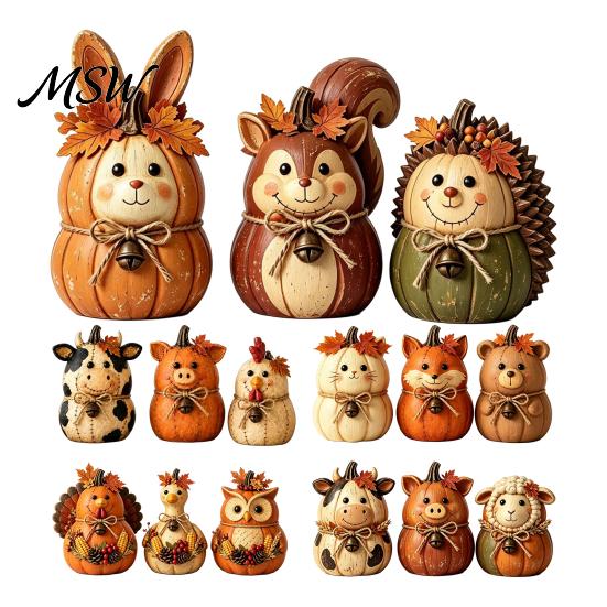 Decorative Wooden Tabletop Accents 3PCS Rustic Autumn Harvest Ornaments, Animal Designs Retro Vintage Distressed Wood Crafts Farmhouse Crafts,