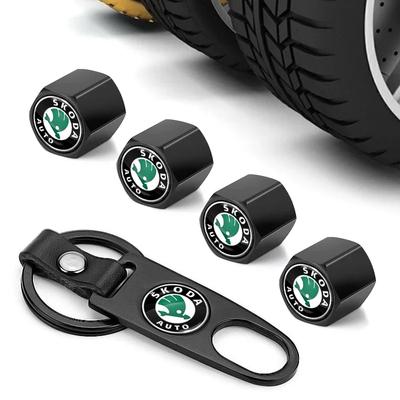 Blcr1 Car Wheel Tire Valve Stems Cap With Keychain Keyring Badge For A2 Octavia Superb Rapid Kodiaq Karoq Fabia Kamiq Roomster