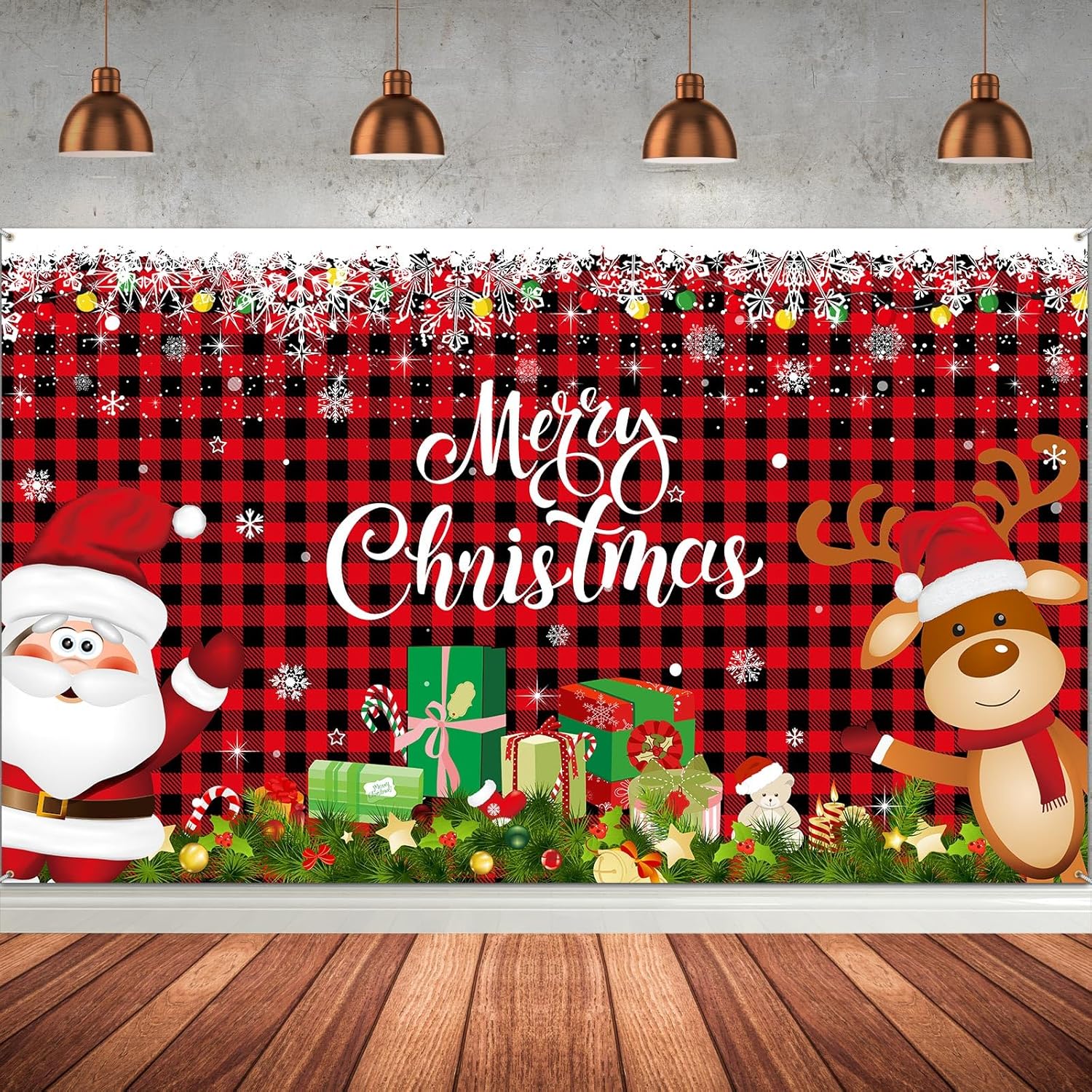 Christmas banner background Santa Claus reindeer Merry Christmas banner Christmas festival party decoration 100x150cm