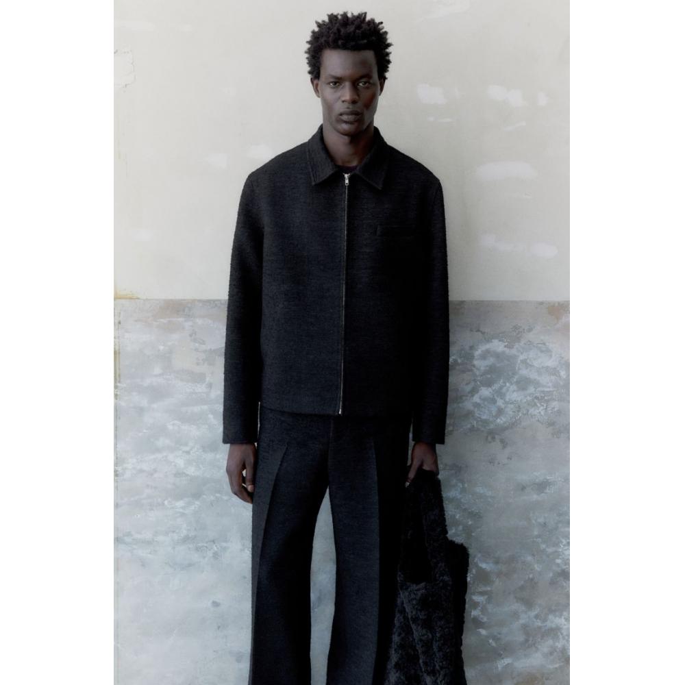 

HM Текстурированная куртка-рубашка на молнии черного цвета S