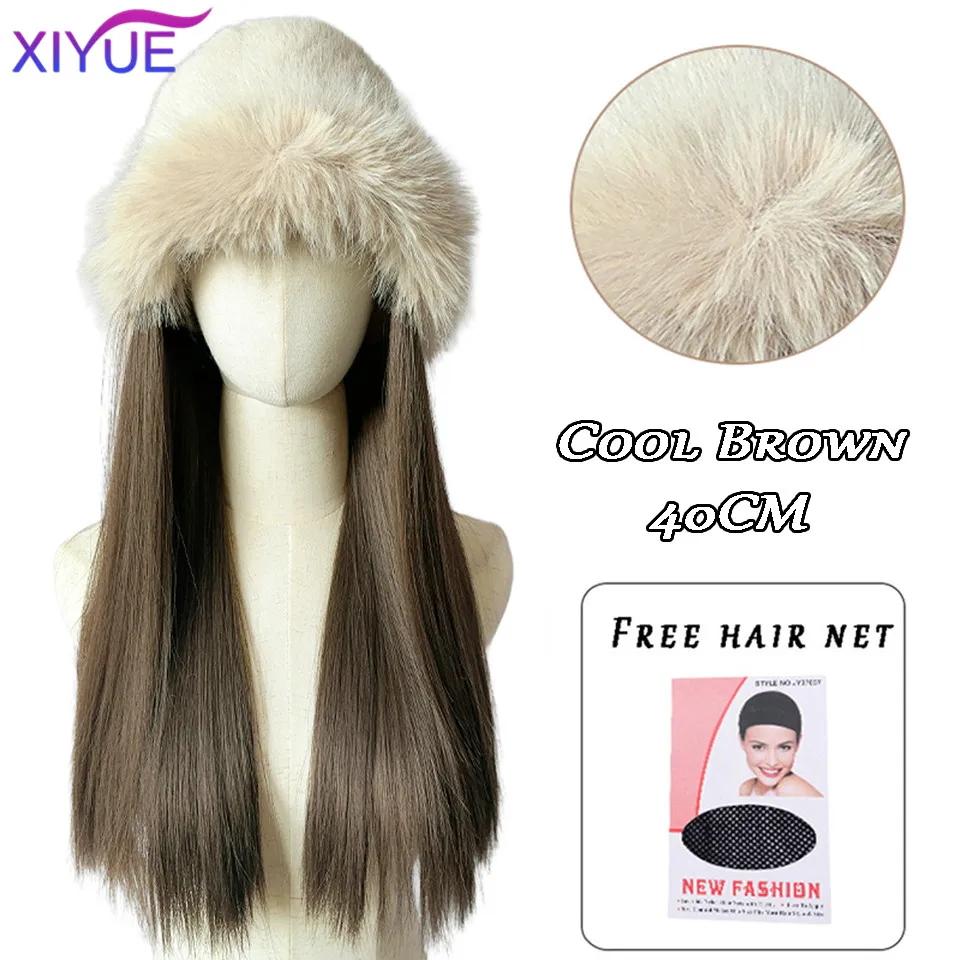 Red Hat Wig for Women Knitted Warm Wavy Curly Long Hat Wig Synthetic Natural Fake Hair