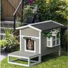 Cat and Dog Niche with Terrace and Balcony, Bitumen Roof, Grey and White Wood - UVRION 115 × 66.5 × 74.7 cm