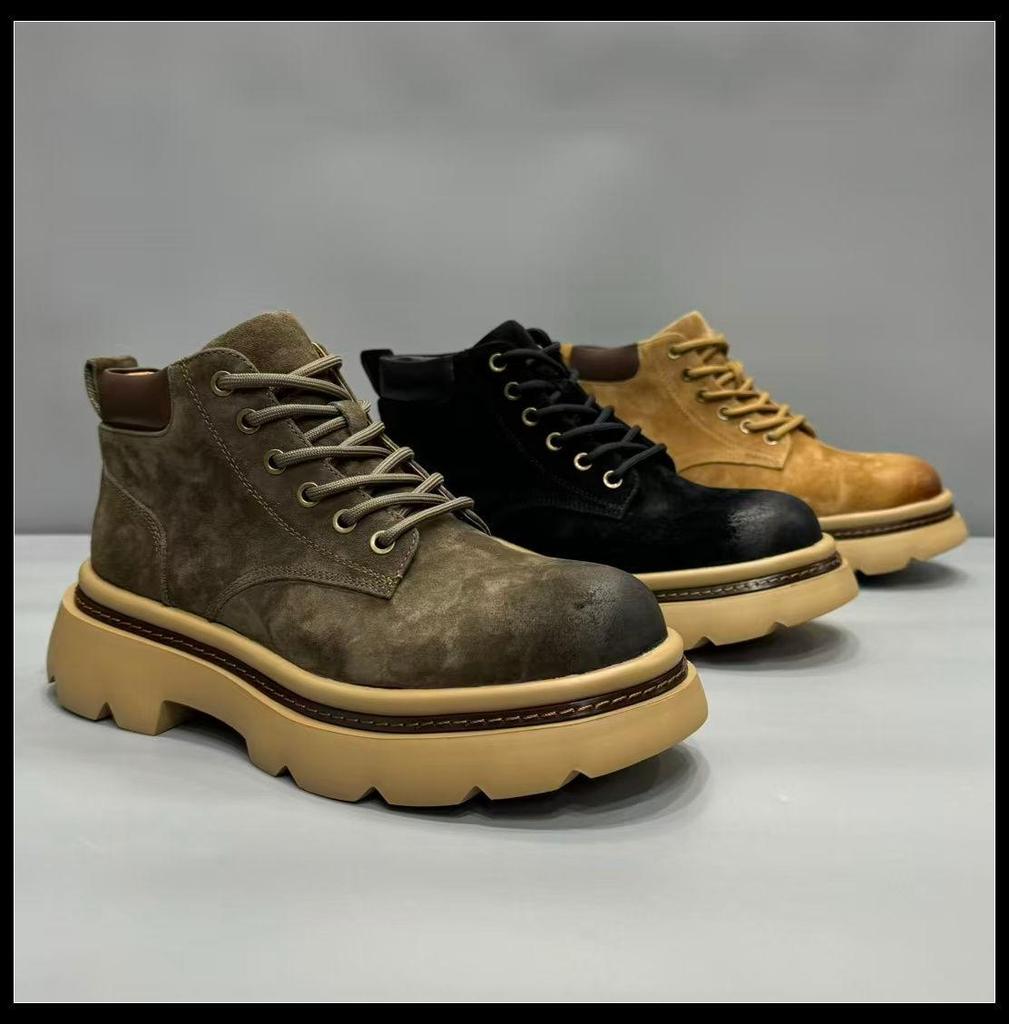 Men's Trendy Genuine Leather Martin Boots - Winter Cowhide Retro High-Top Casual Ankle Cowboy Boots.