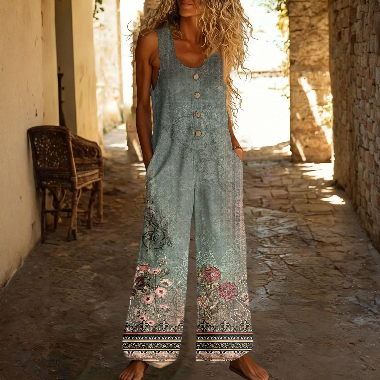 

Casual Sleeveless Loose-fitting Jumpsuit With Pockets And Adjustable Straps For Women (long Length). XL